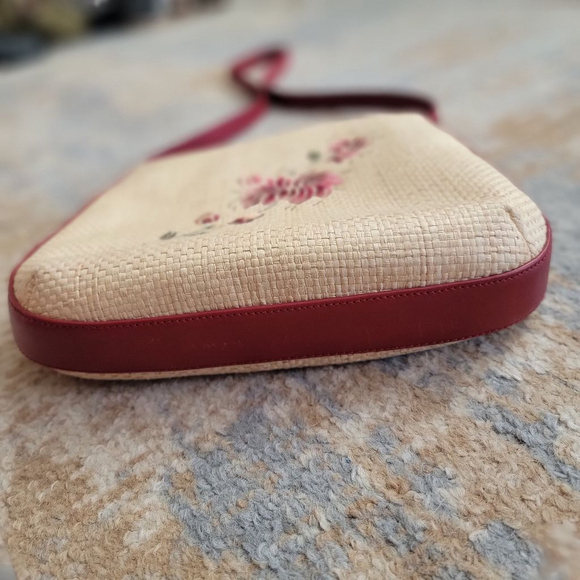 Etienne Aigner Paper Straw Leather Lined Floral Embroidered Boho Crossbody Purse - Picture 3 of 7